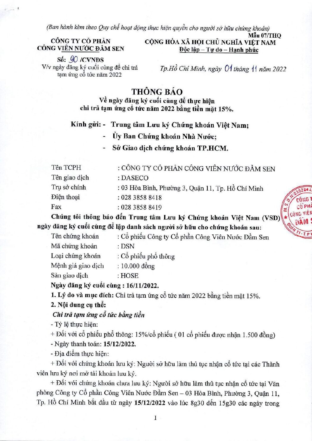 20221101 DSN TB N DKCC 16 11 2022 de chi tra TWCT 2022 15 TM.daky web dsn pdf
