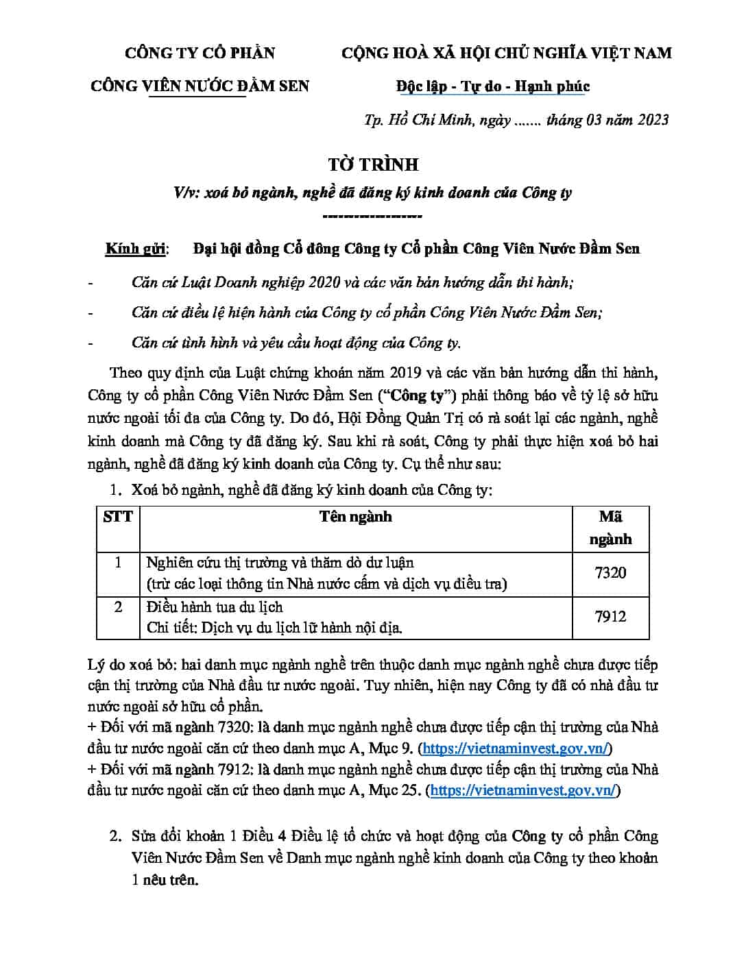 14. DSN To trinh xoa bo nganh nghe da dang ky kinh doanh 2023 cap nhat 01.03.2023 pdf