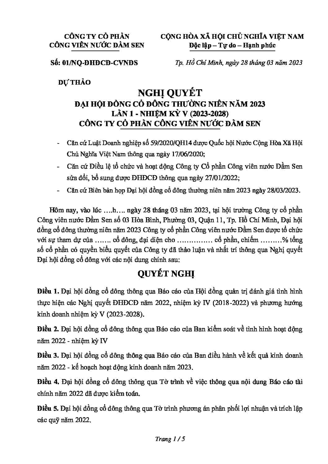 18. DU THAO NGHI QUYET DHCD 2023 pdf