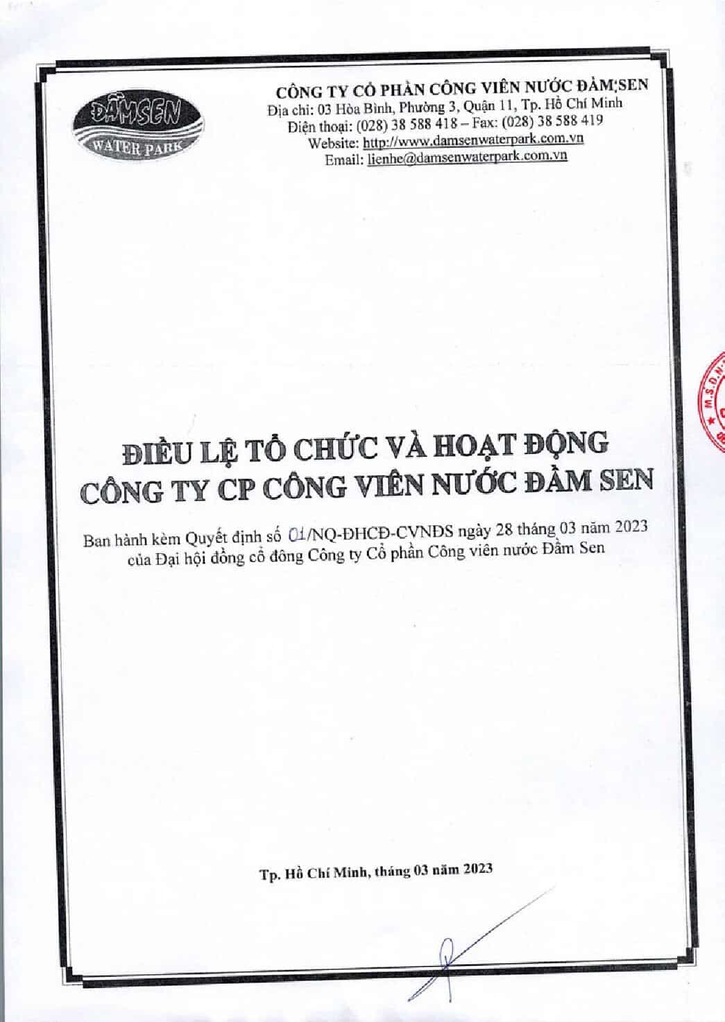DIEULE TOCHUC VA HOAT DONG CVN DAM SEN 2023 pdf