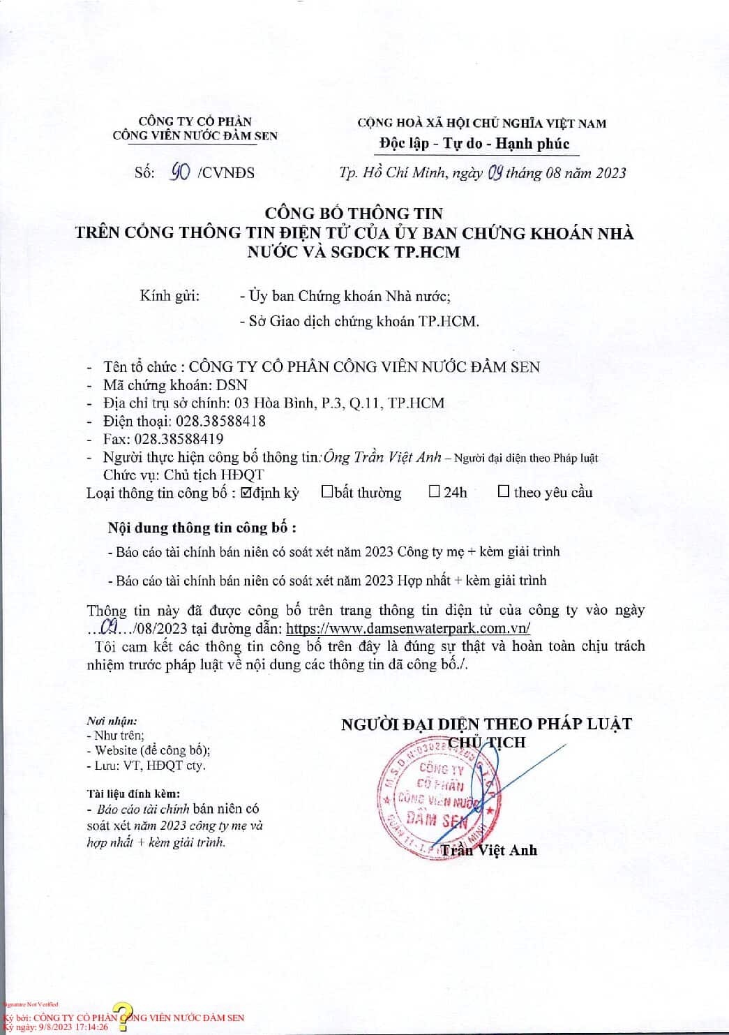 20230809 DSN BCTC cong ty Me da duoc soat xet ban nien 2023giai trinh.daky pdf