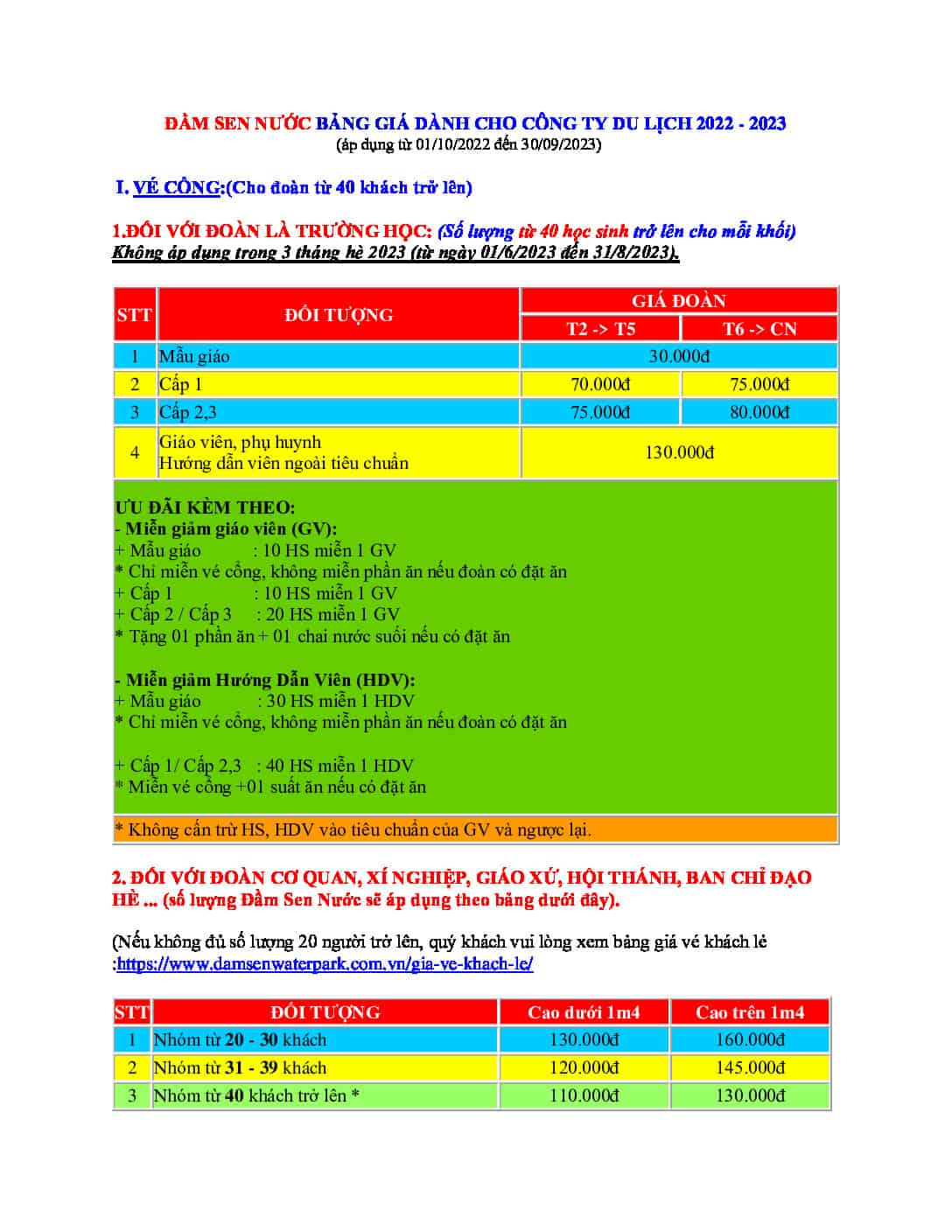DAM SEN NUOC BANG GIA DANH CHO CONG TY DU LICH Ap dung Den 30 thang 9 nam 2022 pdf