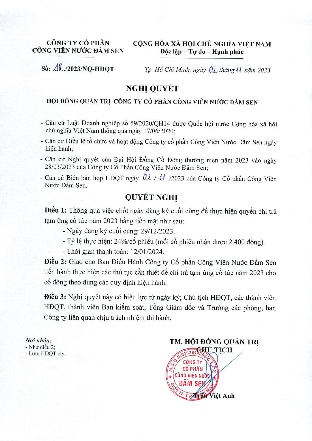 DSN 18 2023 NQ HDQT thoigianchot DSCD de chi tra TW co tuc 2023 24 bang TM pdf