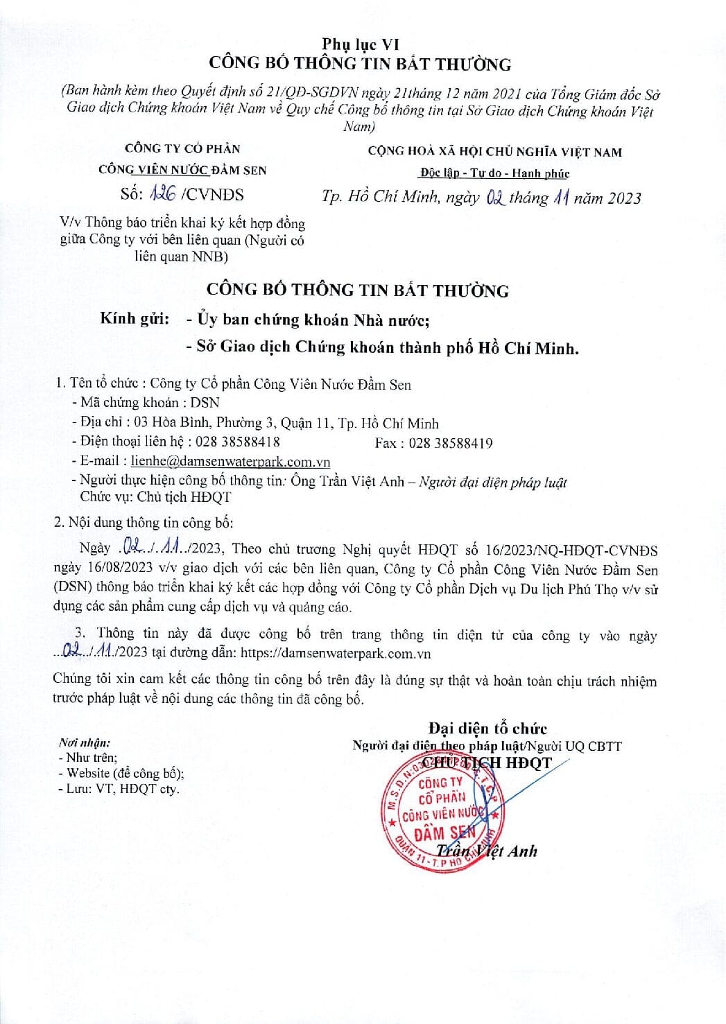 DSN CBTT TB trien khai ky ket HD giua Cty voi ben lien quan CPCTDVDL Phu THo 126 CVNDS pdf