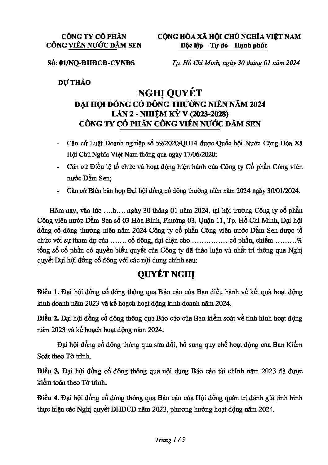 17. DSN Du Thao Nghi quyet DHCD 2024 pdf