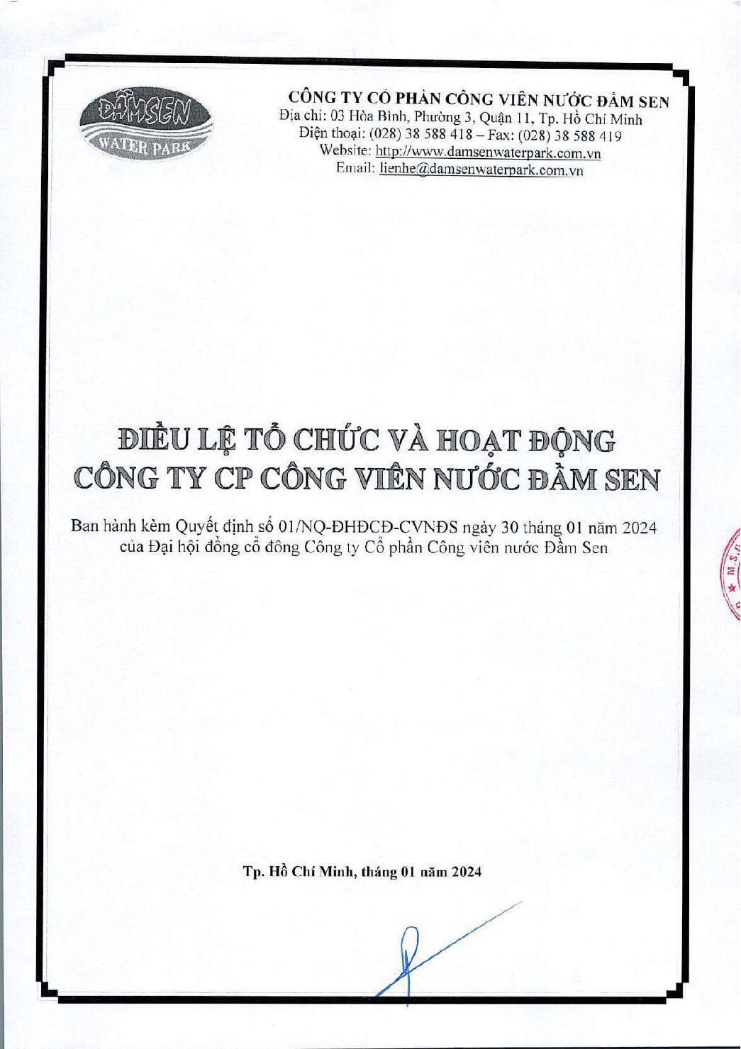Dieu le sua doi Khoan 1 Dieu 4 tai Dieu le to chuc va hoat dong cua Cong ty Co phan Cong Vien Nuoc Dam Sen nam 2024 0001 web pdf