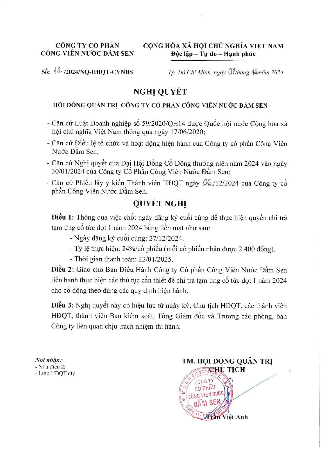 12 2024 NQ HDQT CVNDS Thong qua ngay chot DSCD de TWCT Dot1 24 bang TM 24 pdf