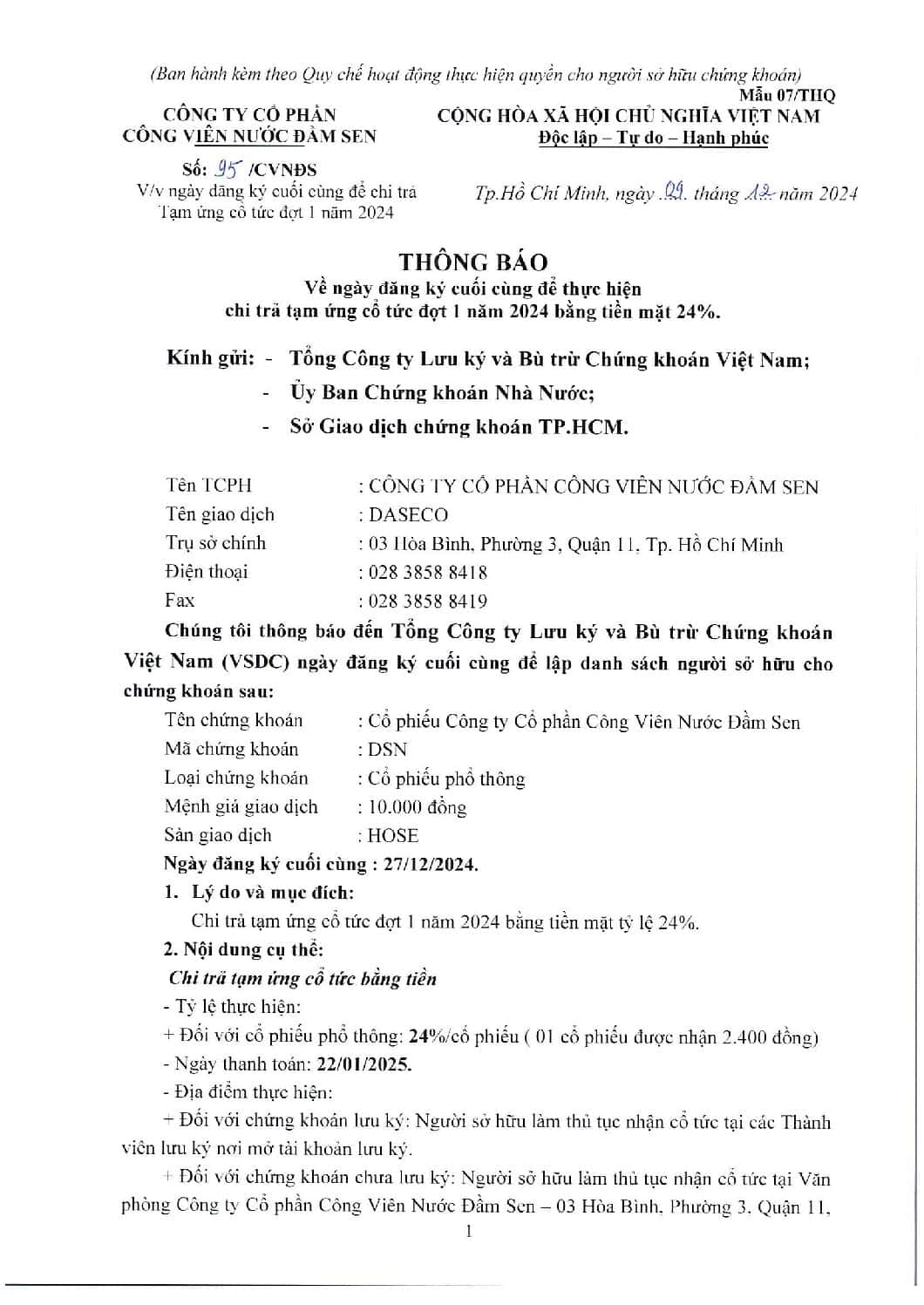 TB THQ ngay DKCC de TWCT Dot1 24 bang Tien mat 24 phan tram pdf