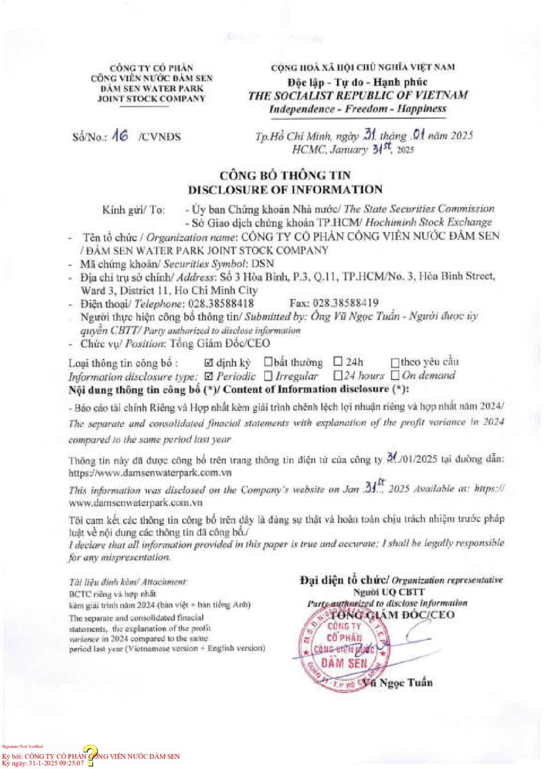 20250131 DSN BCTC Rieng da kiem toan nam 2024 kem GT Ban V E daky web dsn pdf