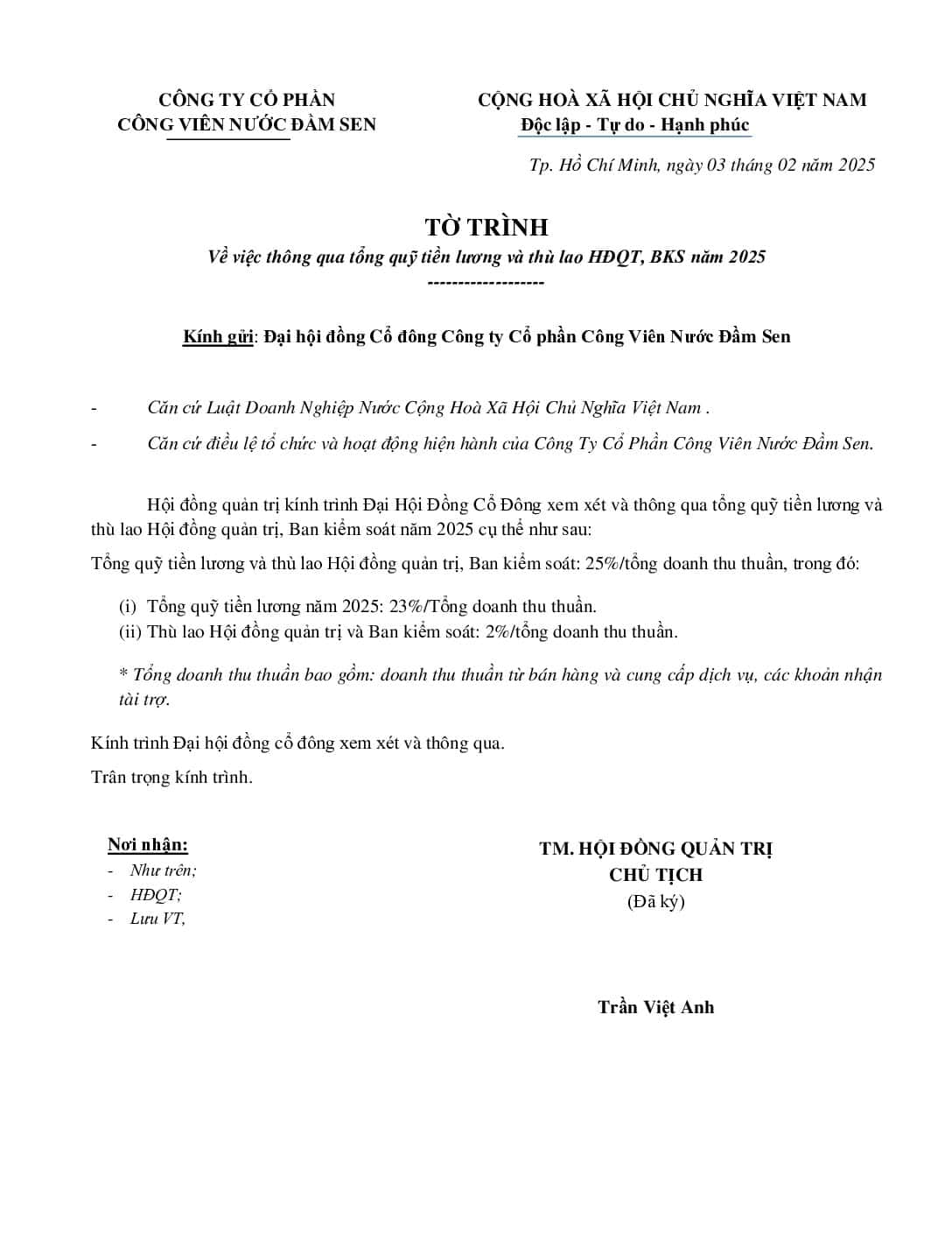 12. To trinh thong qua tong quy luong va thu lao HDQT BKS nam 2025 V E pdf