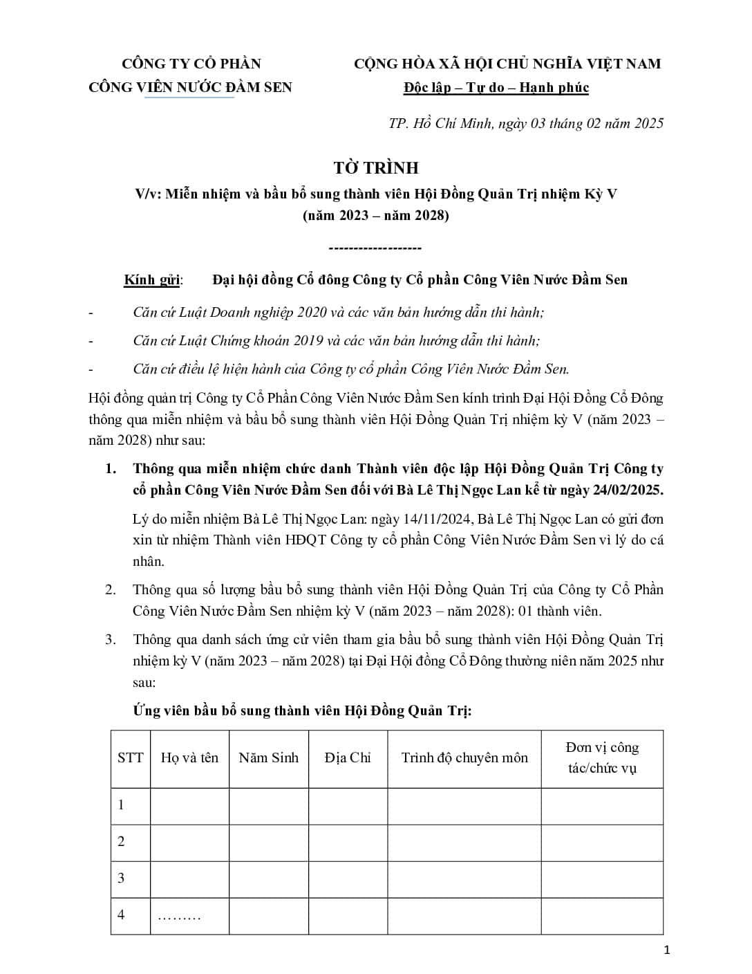 15. To trinh Mien nhiem bau bo sung TV HDQT nam 2025 V E pdf