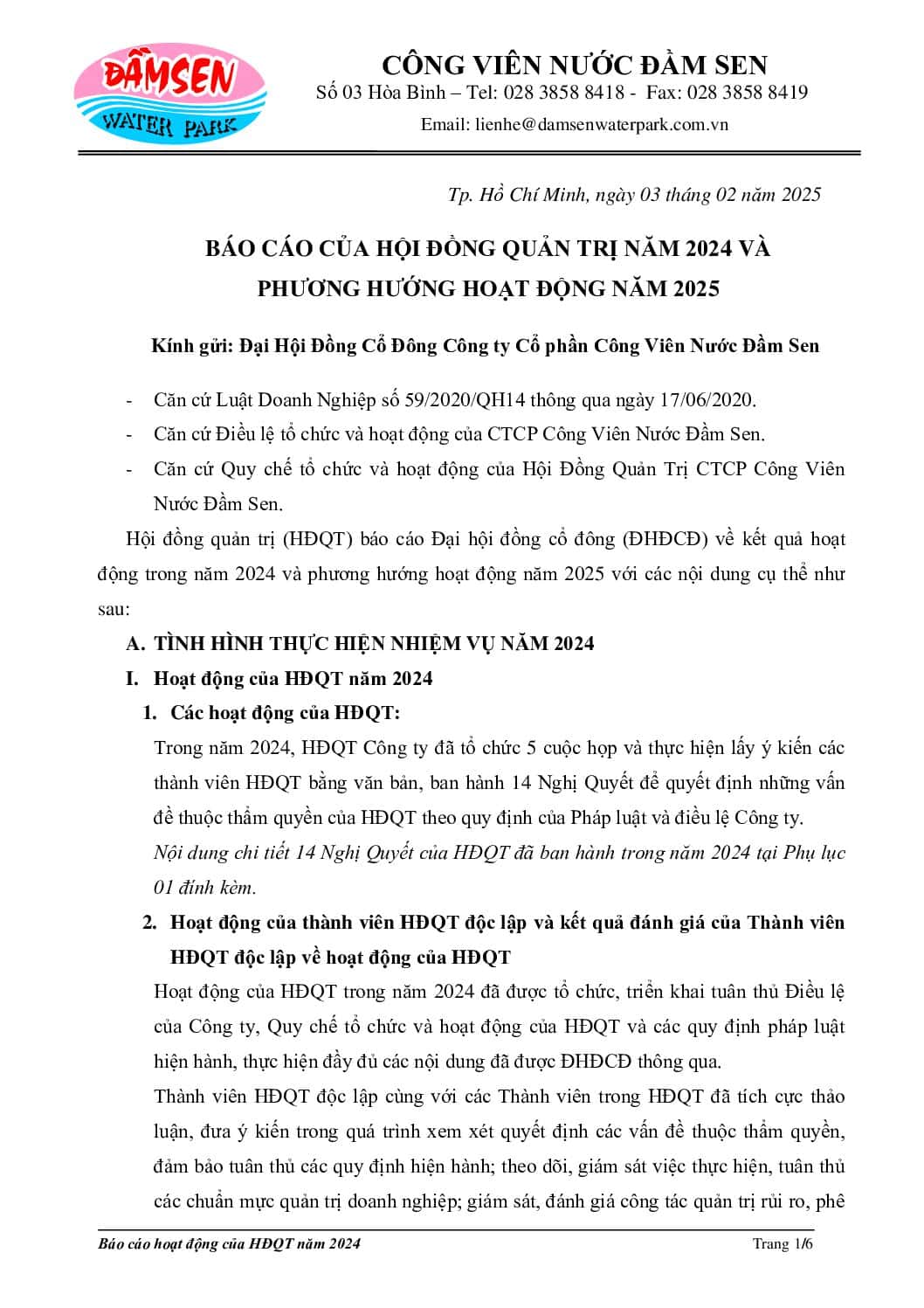 5. Bao cao cua HDQT ve hoat dong 2024 va phuong huong 2025 V E dsn pdf